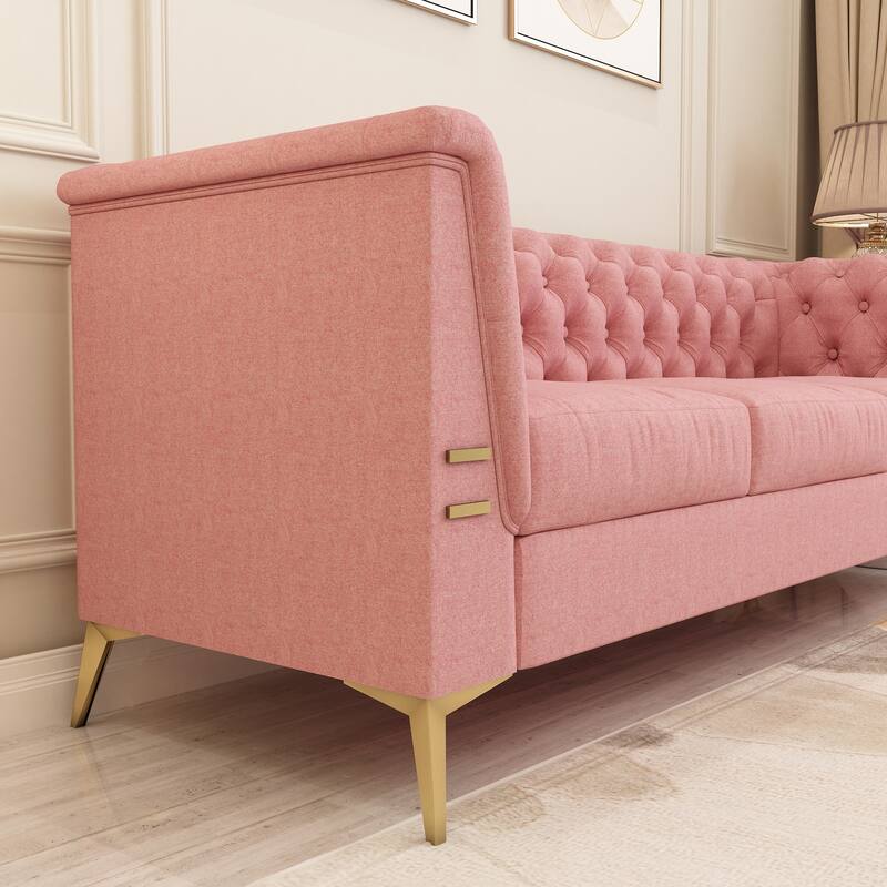 82'' Modern Velvet 3-Seater Couch with Tufted Design and Gold Metal Legs