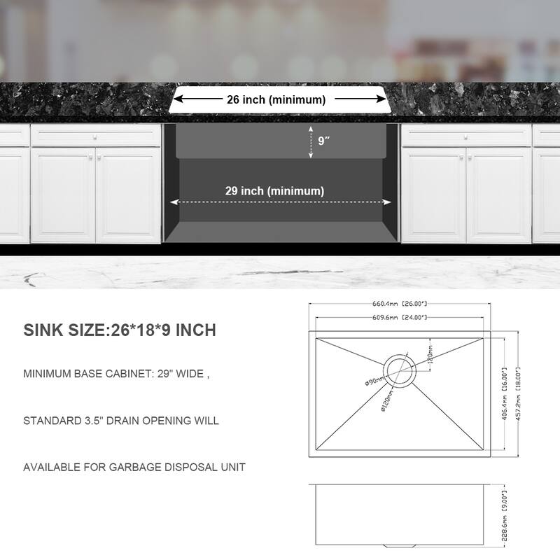 Undermount Kitchen Sink 16 Gauge 9 Inch Deep Single Bowl Kitchen Sink Basin, Includes Drain Assembly (No Additional Accessories)