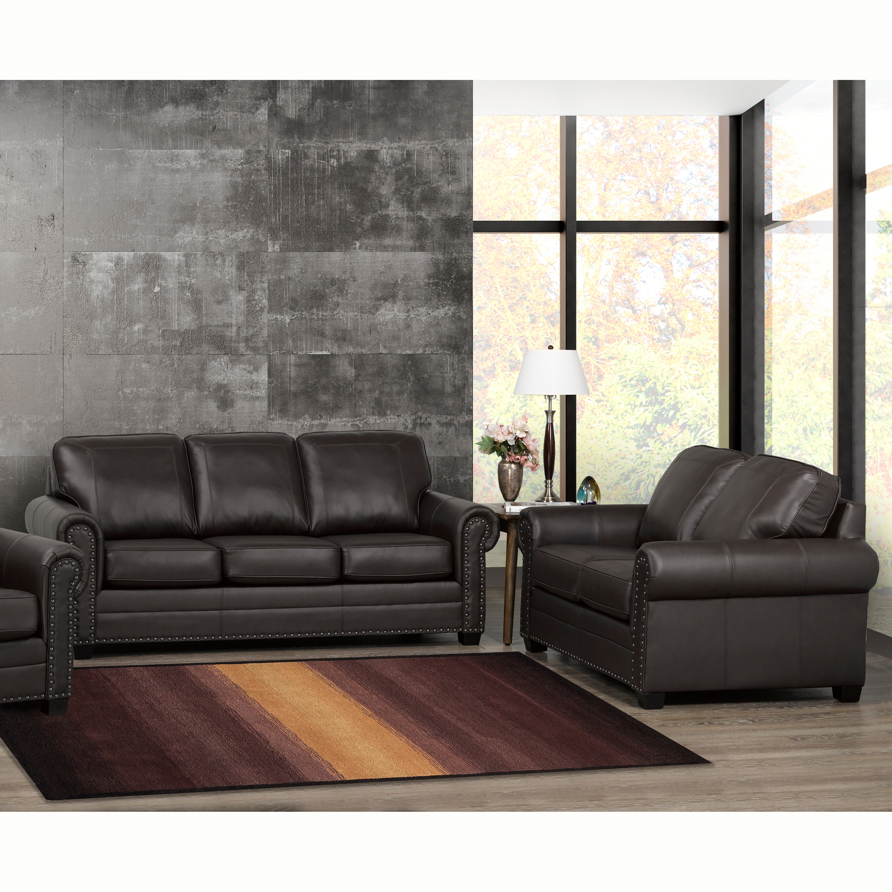 Langford Chocolate Brown Leather Sofa and Loveseat