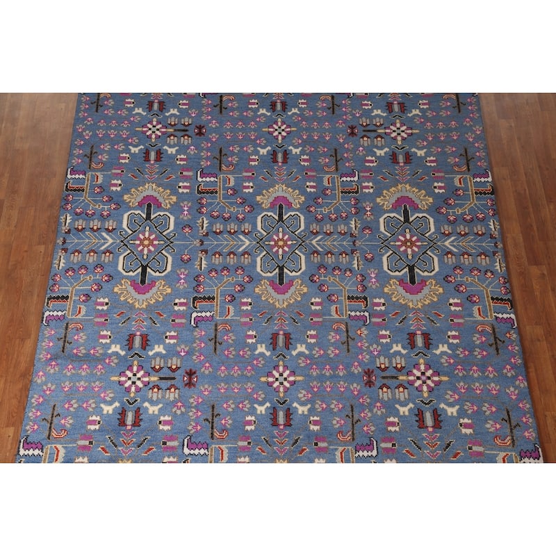 All-Over Blue Ziegler Oriental Area Rug Handmade Wool Carpet - 7'10" x 10'1"