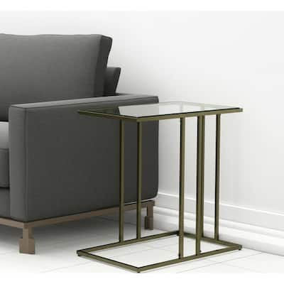 HomeRoots 26" Clear and Antiqued Gold Glass and Iron Frame End Table - 12.75 in. x 26 in. x 23.5 in.