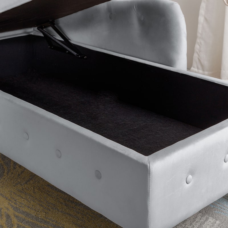 Chaise Lounge Indoor,Velvet Lounge Chair for Bedroom with Storage & Pillow,Modern Upholstered Rolled Arm Chase Lounge