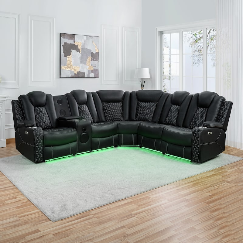 Premium Air Leather Home Theater Loveseat with LED Lights, Recliner with Built-in Speakers & Wireless Charging