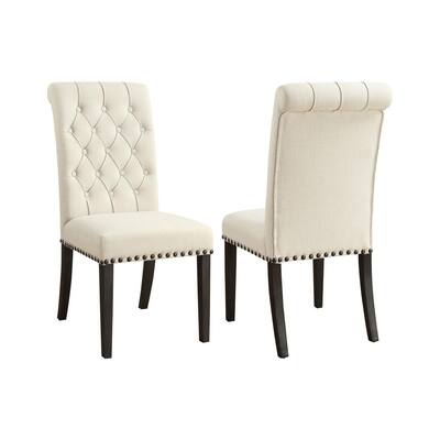 Set of 2 Fabric Upholstered Dining Side Chairs, Beige and Smokey Black