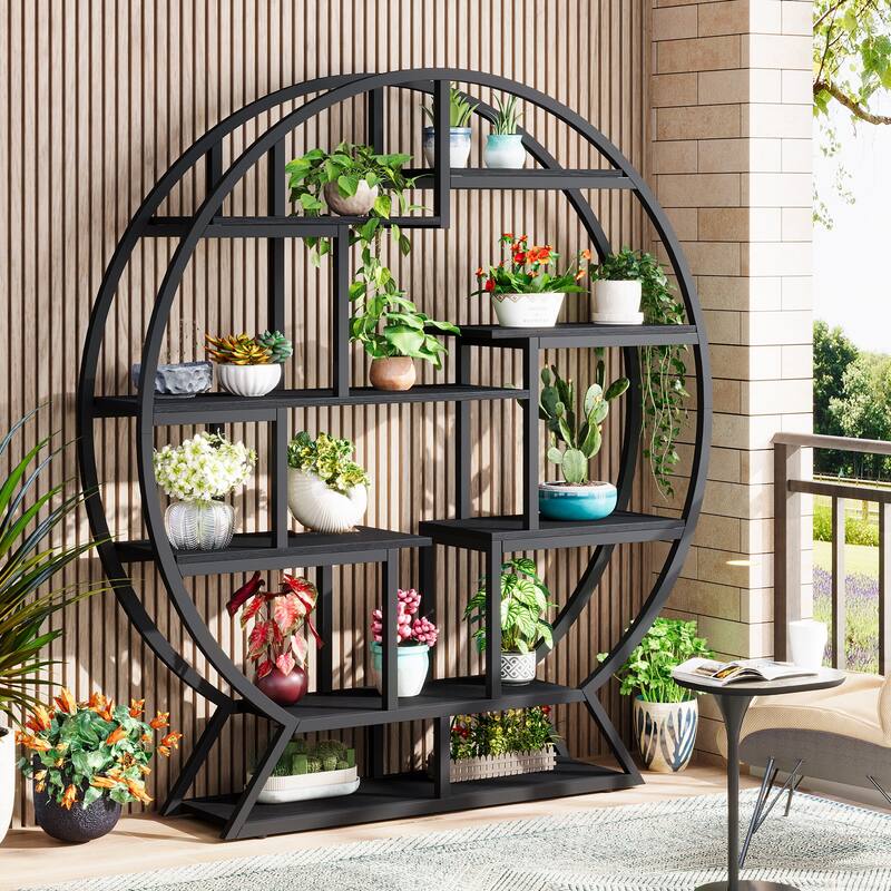 Round Plant Stand, Rustic 63 Inch Potted Plants Holder Flower Rack
