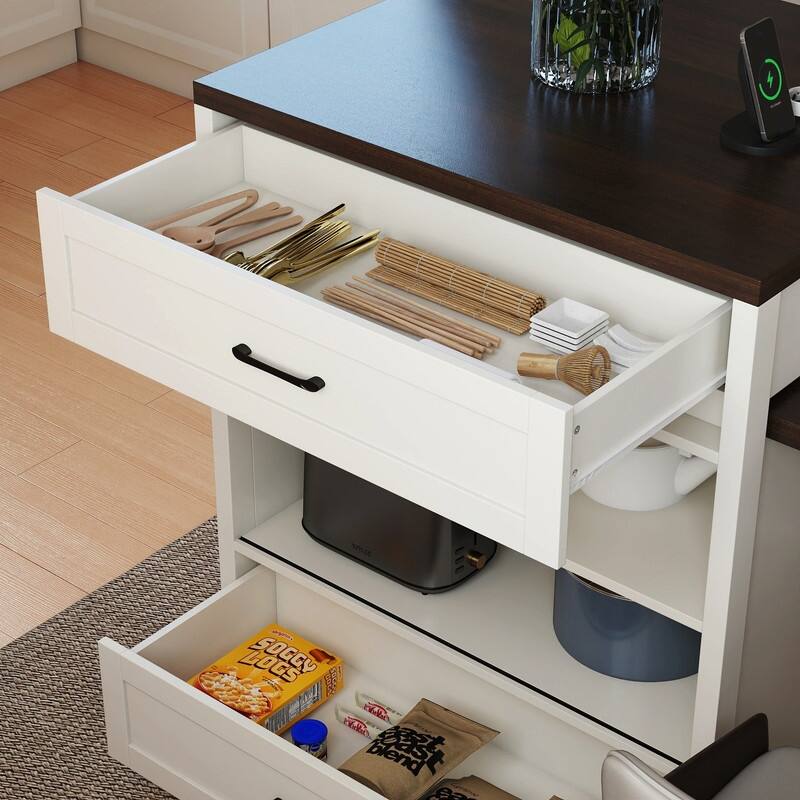 Extendable Kitchen Island with Slide Out Table and Double-Sided Storage for Home and Dining Use