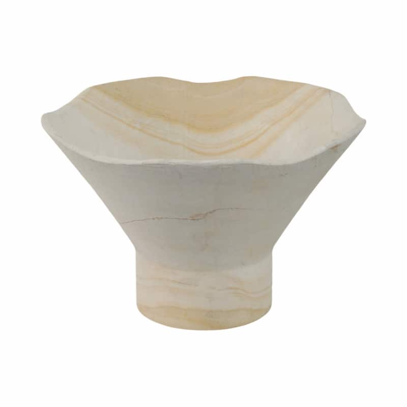 Sandstone Sculpted Flared Decorative Bowl for Home Decor - 6" Tan - 9" x 9" x 6"