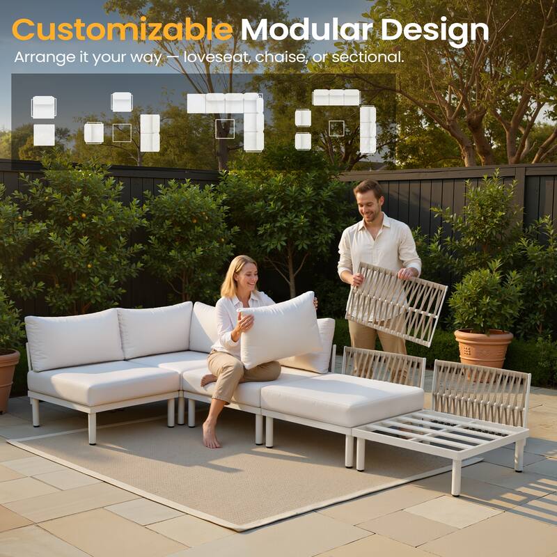 Outdoor Patio Aluminum PE Rattan Free Combination Sectional Sofa Conversation Seating Set
