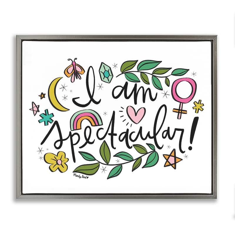 Stupell Motivational I Am Spectacular Framed Floater Canvas Wall Art Design By Mandy Ford Art + Illustration - 21 x 17 - Grey