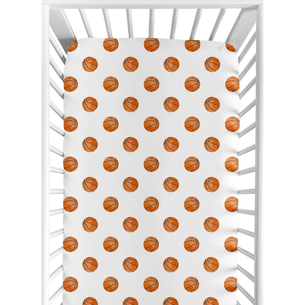 Sweet Jojo Designs Basketball Boy Fitted Crib Sheet Orange for Sports Theme Watercolor Vintage Sport Themed Collection