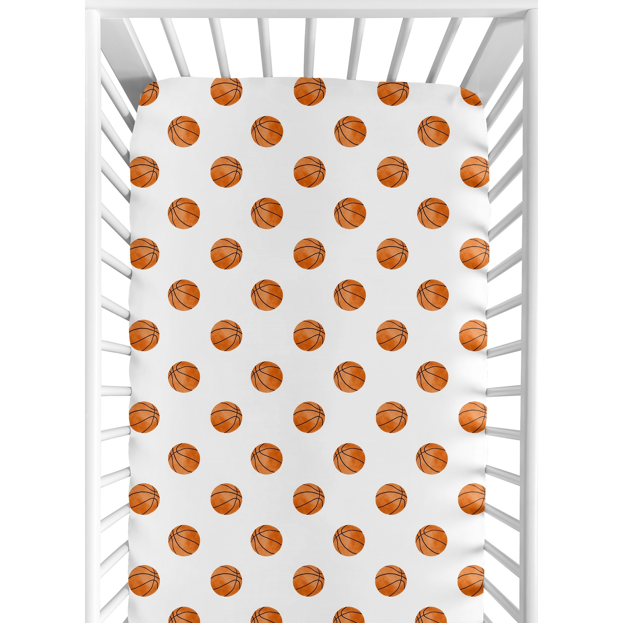 Sweet Jojo Designs Basketball Boy Fitted Crib Sheet Orange for Sports Theme Watercolor Vintage Sport Themed Collection
