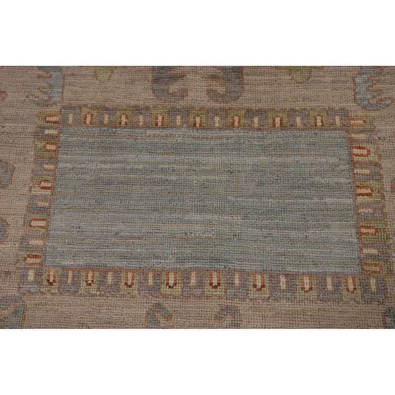 Geometric Gray Oushak Turkish Large Area Rug Hand-Knotted Wool Carpet - 12'1"x 14'6"