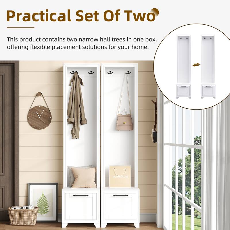 Elegant Free Standing Hall Tree Set of 2, Multifunctional 3-IN-1 Entryway Coat Rack with Black Retro Handles