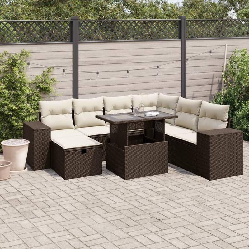 8 Piece Modular Outdoor Sofa Set - Brown and cream - 21.7 x 39.4 x 27.2 in