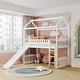 preview thumbnail 15 of 19, Twin Wood Loft Bed House Bed with Slide&Ladder&Guardrail&Roof, Large Underneath Play&Storage Area, Gray White