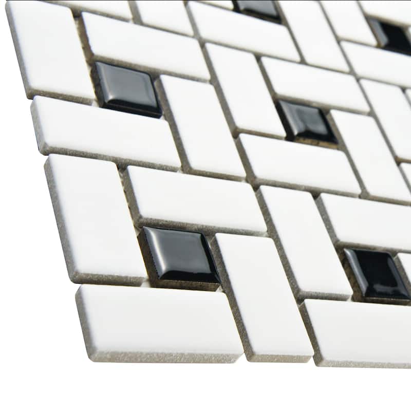 Merola Tile Spiral Black and White 12-5/8" x 12-5/8" Porcelain Floor and Wall Tile