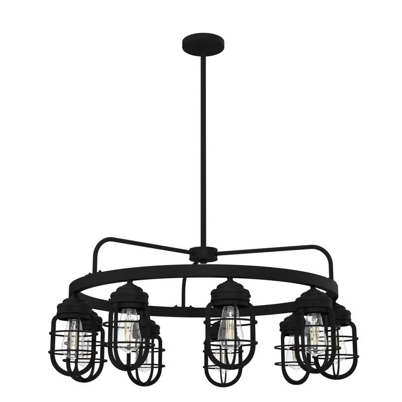 Hunter Starklake 9-Light Chandelier - Dining Room, Entry - Industrial, Wheel, Rustic, Caged