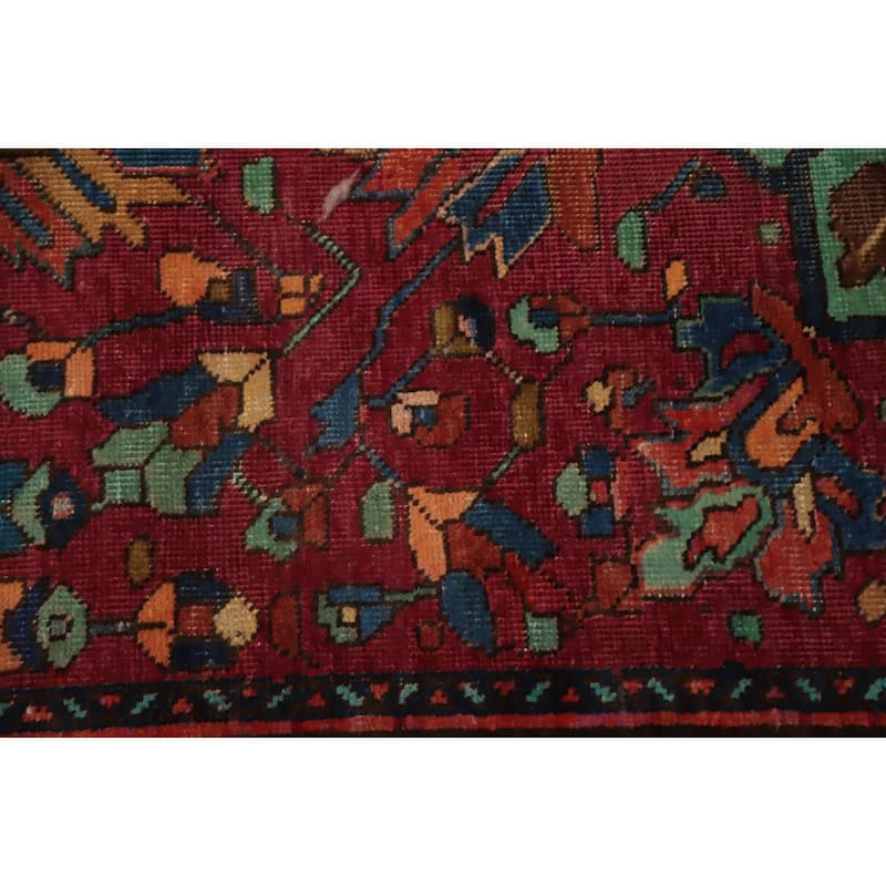 Hand Knotted Oriental 100% Wool Carpet Traditional Geometric Red Tabriz Runner Rug - 10' 9'' X 3' 6''