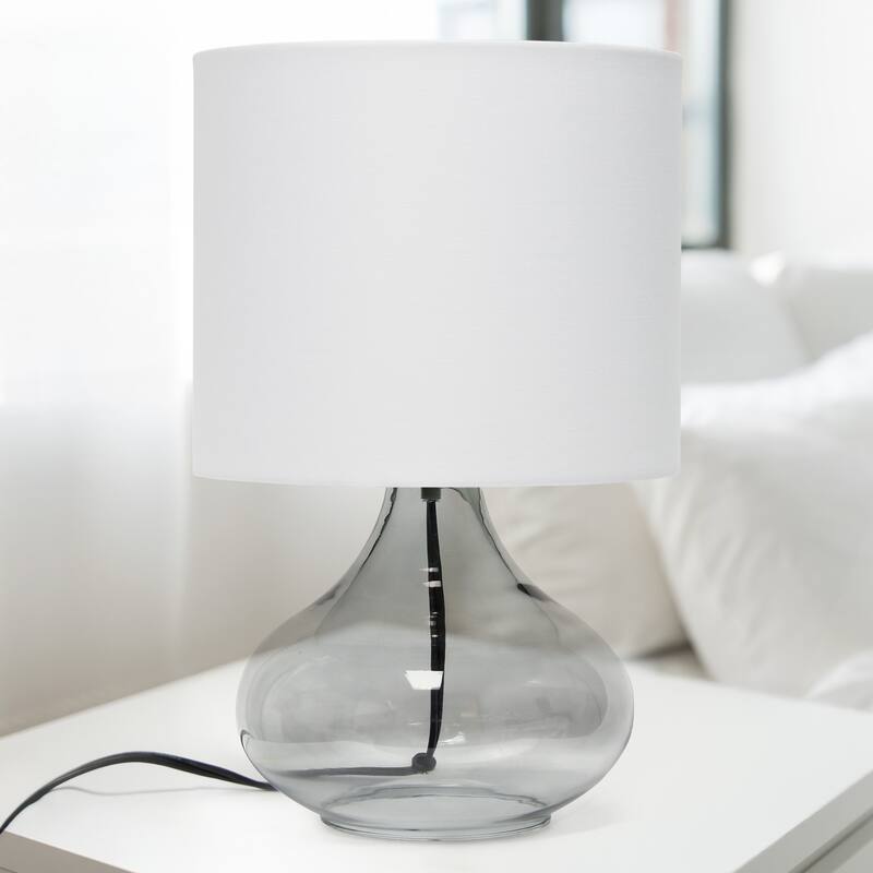 13.75" Decorative Glass Accent Table Lamp with Soft Fabric Shade Perfect for Living Room or Bedroom - 9"L x 9"W x 13.75"H