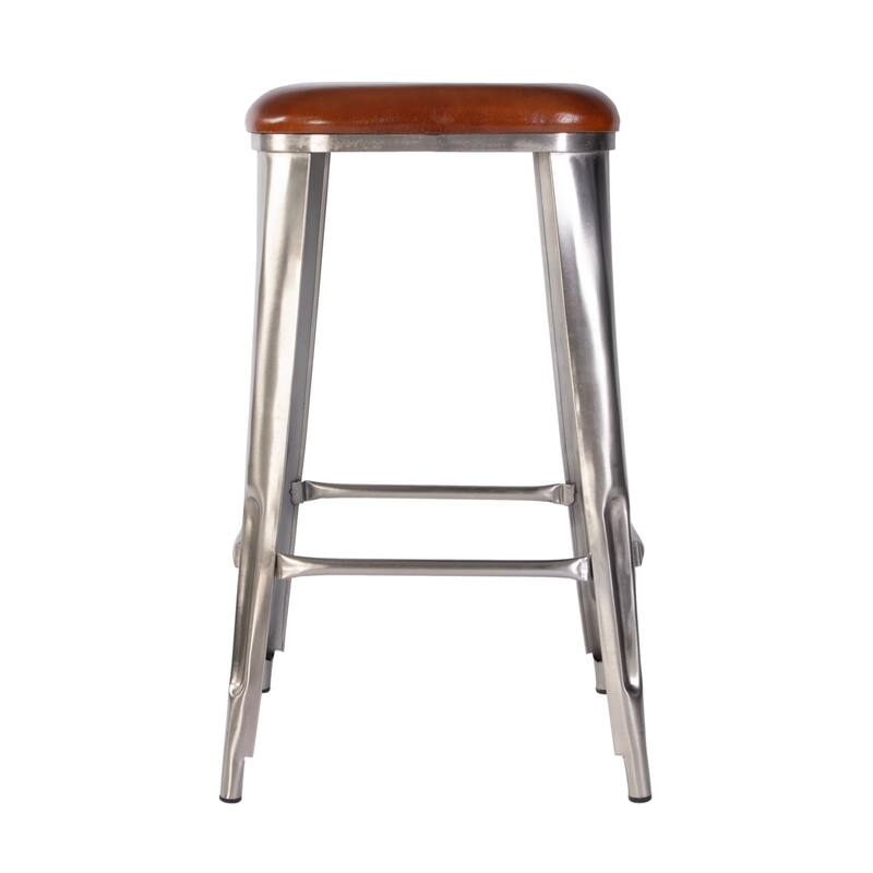Eastham 30.75 in. Seat Height Leather and Iron Bar Stool with Footrest