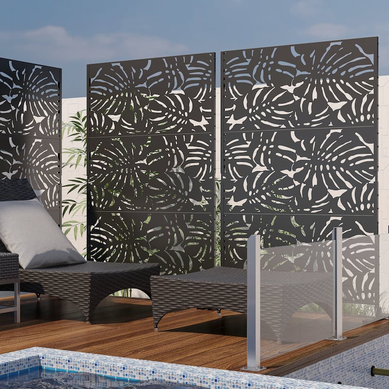 Outdoor Privacy Screen with Stand for Patio Garden Metal Fence