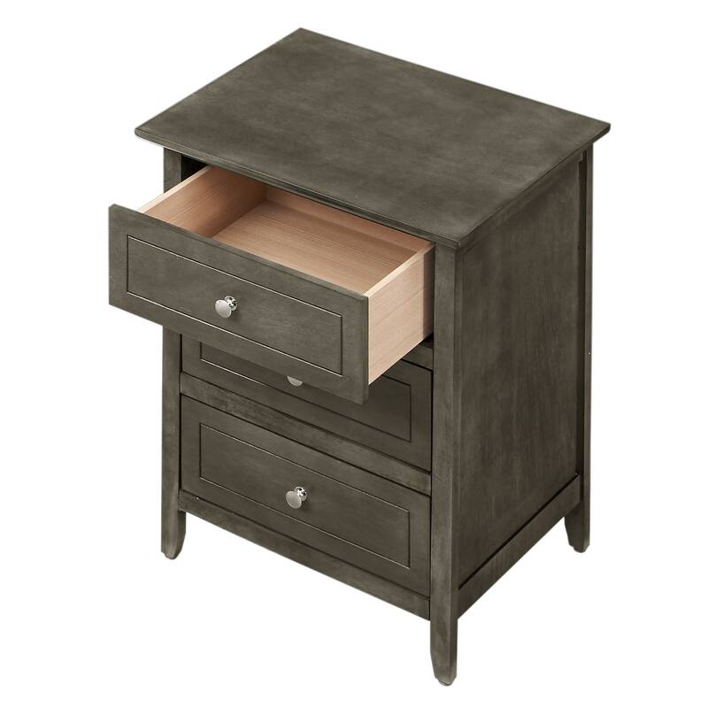 3-Drawer Wood Nightstand - 25" - Gray
