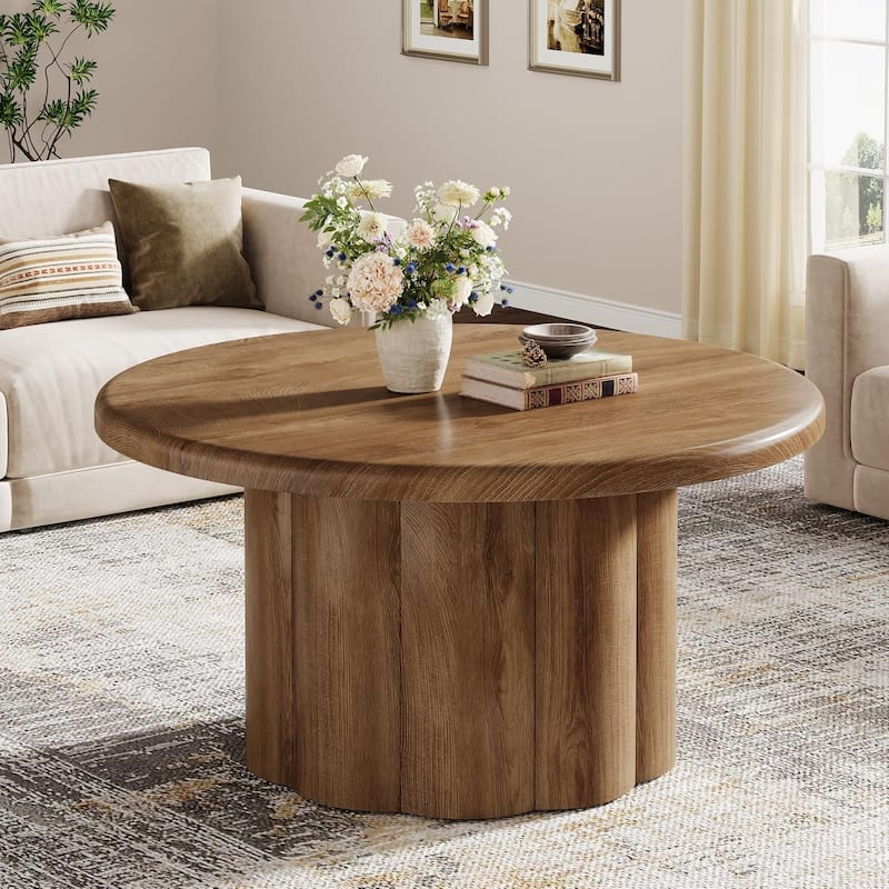 31.5" Round Coffee Table, Modern Circle Center Table for Living Room, Apartment, Small Space - 31.5" L x 31.5" W x 17.72" H - Brown
