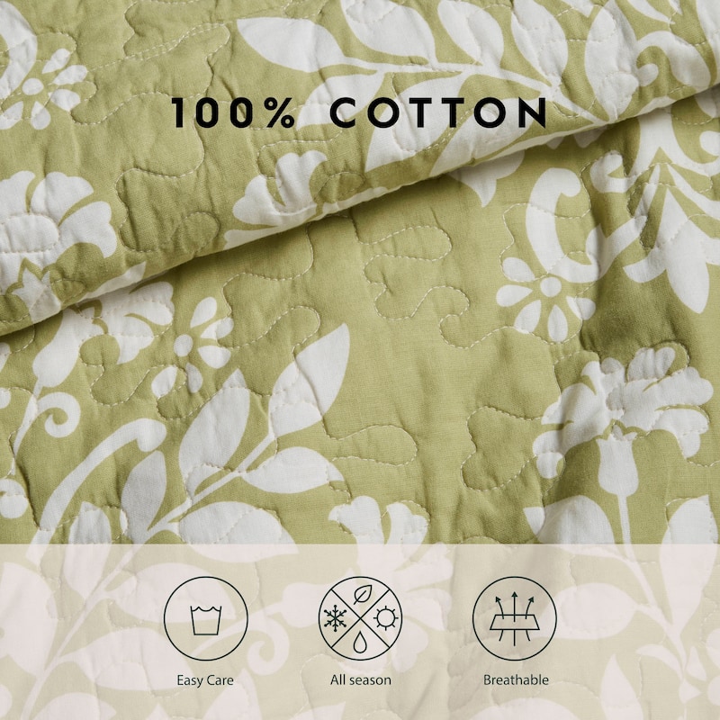 Laura Ashley Rowland Cotton Reversible Green Quilt Set