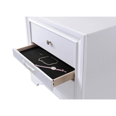 Rustic Nightstand with 3 Drawers - Jewelry Storage, White Finish, 26" Tall