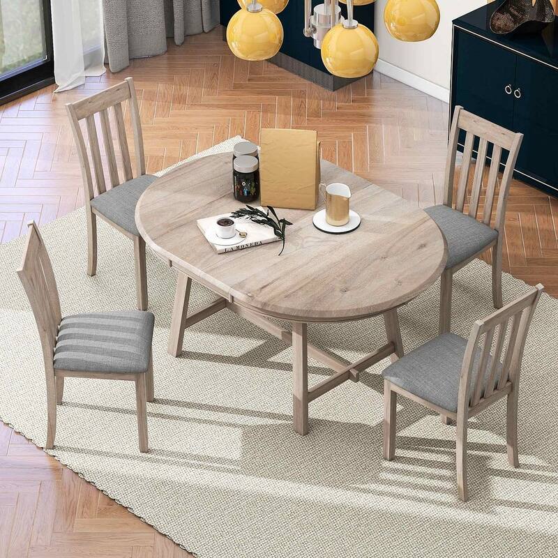 5 PCS Multi-Functional Rubber Wood Dining Set withIntegrated 9 Bar Wine Compartment