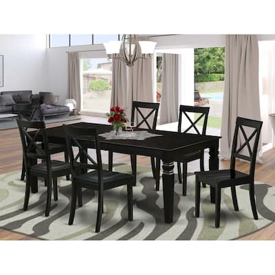 Rectangular Dining Table Set 7Pc 66/84 Inch Table w/ Butterfly Leaf & 6 Wood Chairs