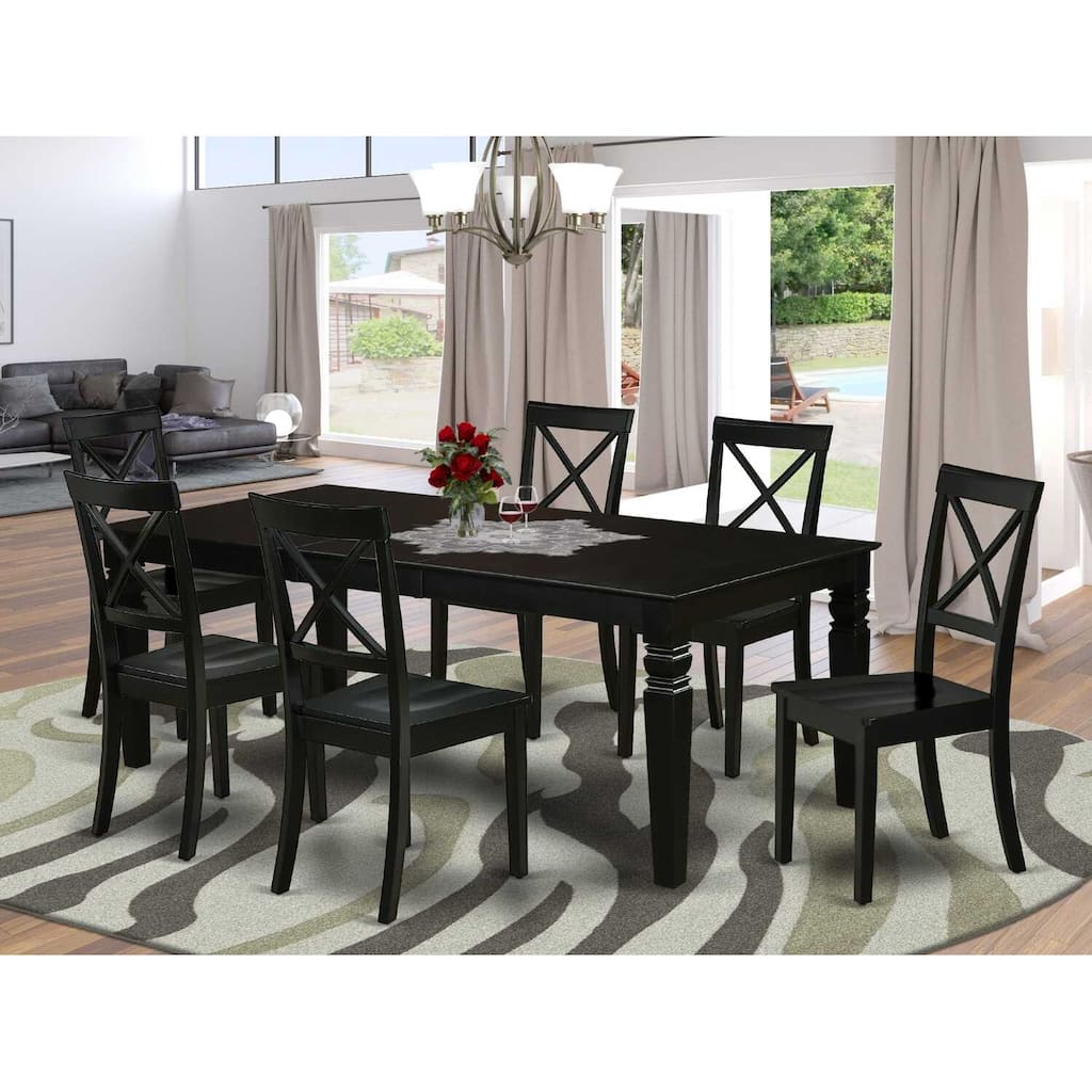 Rectangular Dining Table Set 7Pc 66/84 Inch Table w/ Butterfly Leaf & 6 Wood Chairs