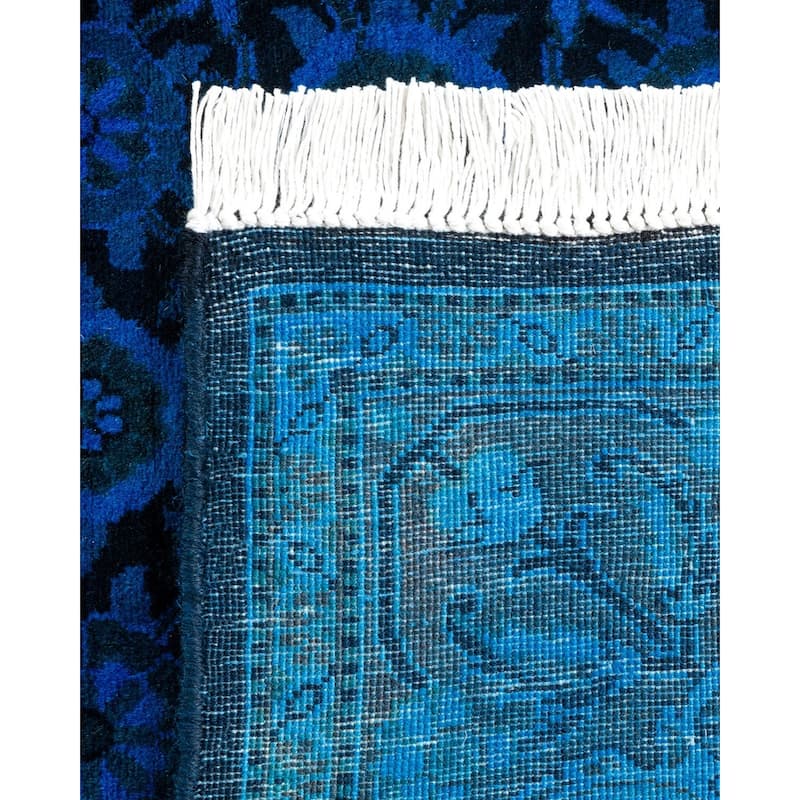Overton Hand Knotted Wool Vintage Inspired Modern Contemporary Overdyed Blue Runner Rug - 2' 7" x 11' 10"