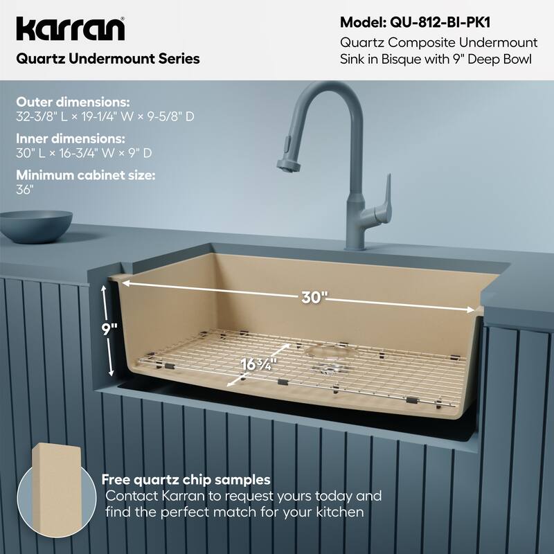 Karran Undermount 32.5 in. Large Single Bowl Quartz Kitchen Sink Kit