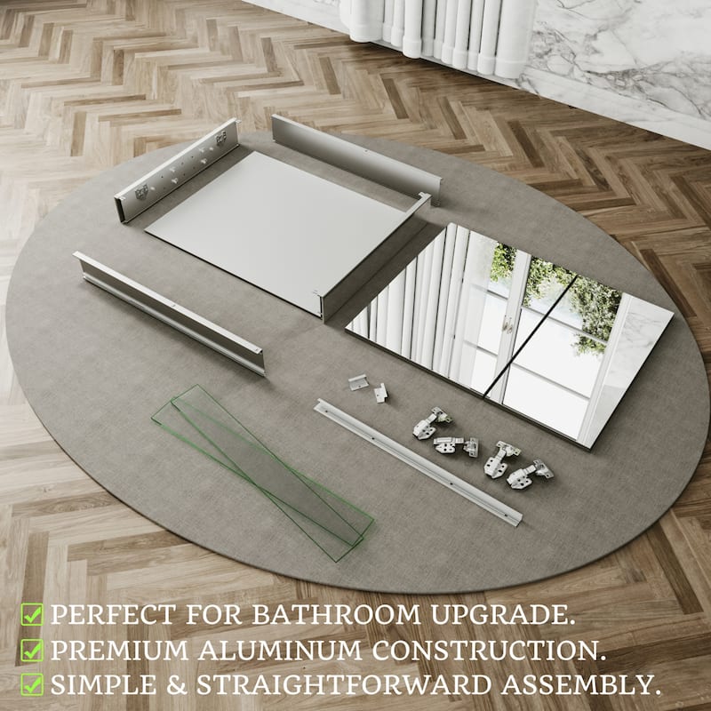 Modland 30"-36"W x 24"H Double Door Bathroom Medicine Cabinet with Mirror,Aluminum Frame