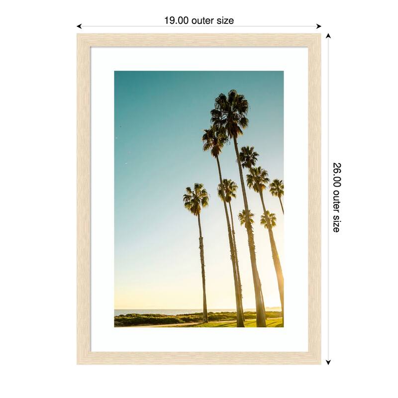 Palms and Ocean by Elena Chukhlebova Wood Framed Wall Art Print - Woodgrain Stripe Blonde - 19 x 26 in