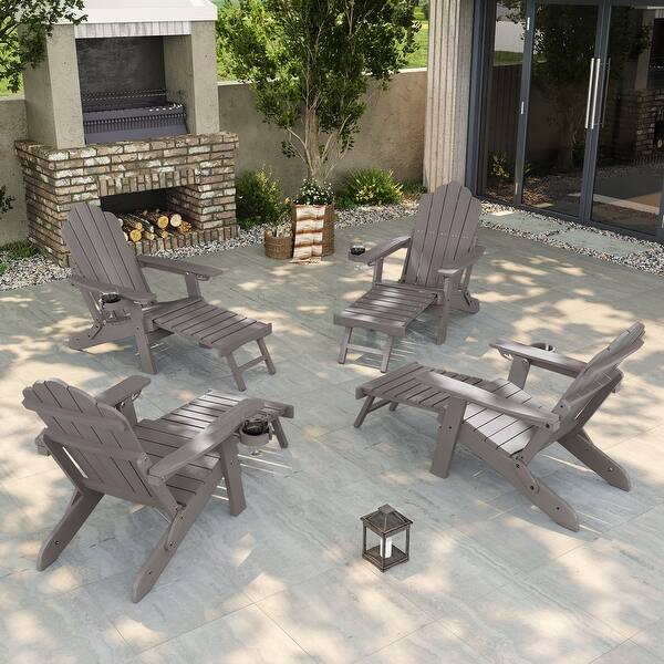 slide 2 of 8, Bonosuki 4-Piece Folding Adirondack Chairs with Retractable Ottoman and Cup Holder Lawn Outdoor Lounge Chair Coffee