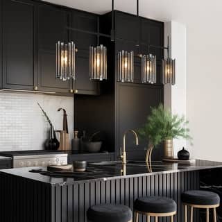 Tifany Modern 5-Light Black Chandelier Oversized Linear Colored Glass Kitchen Island Light - L 45.3" x W 4.3" x H 17.3"