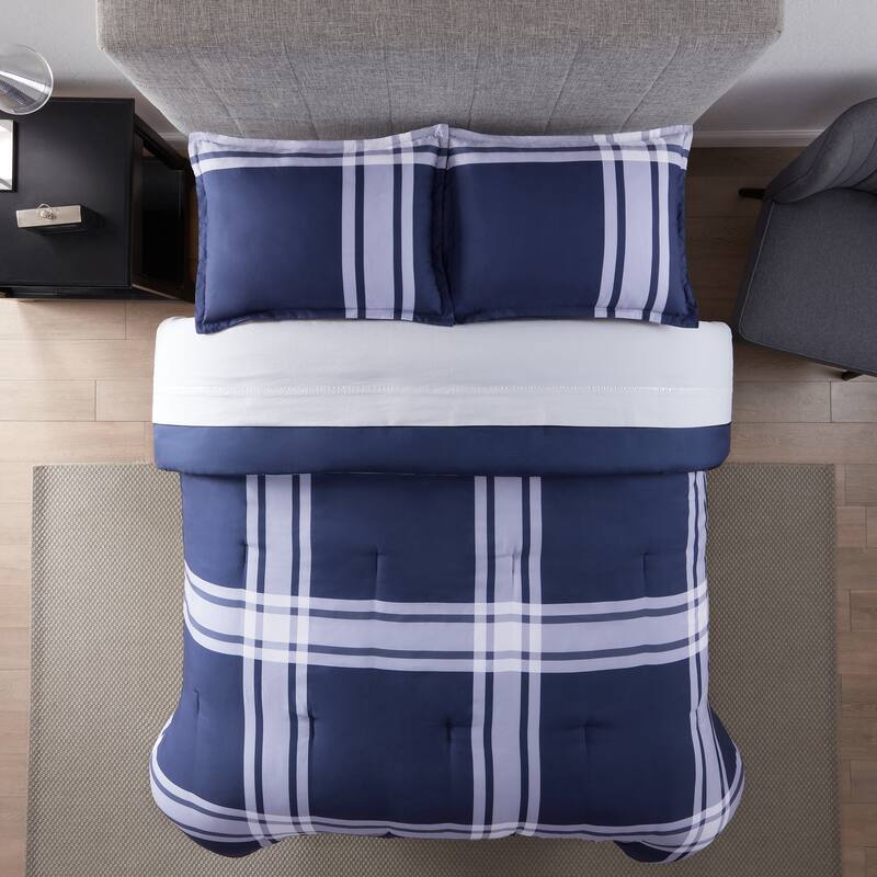 Serta Simply Clean Jax Plaid Antimicrobial Comforter Set