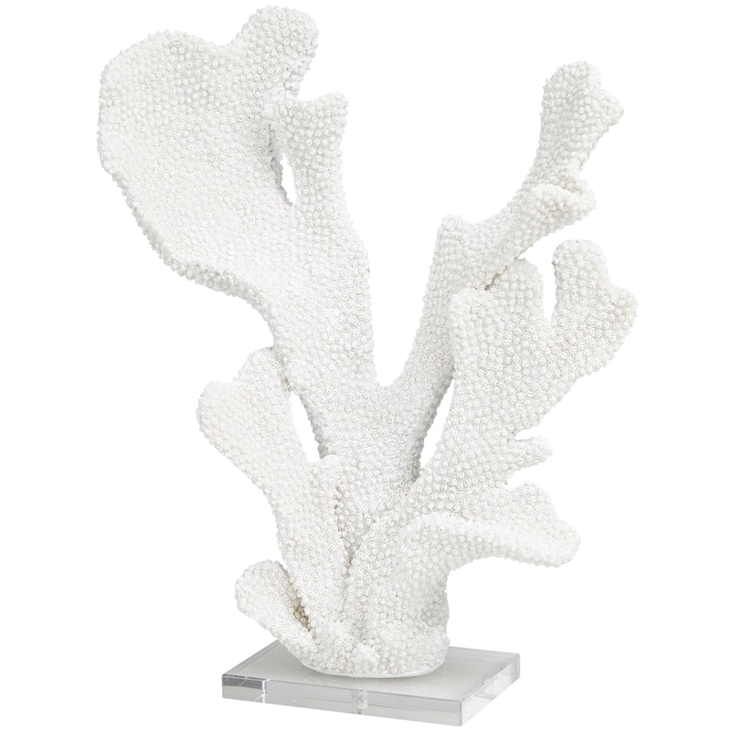 Polystone Coral Tall Textured Decorative Sculpture with Clear Acrylic Base - White - Roche River Decor - White