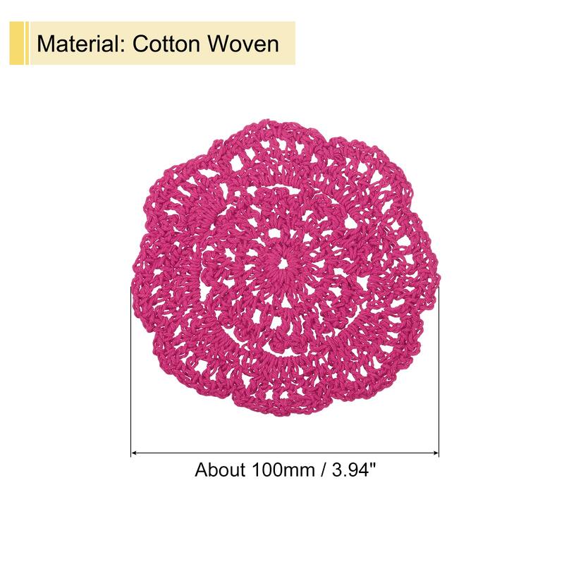 Crochet Doilies, 4Pcs 4" - Cotton Woven Round Fabric Coasters - 100mm - Rose Red