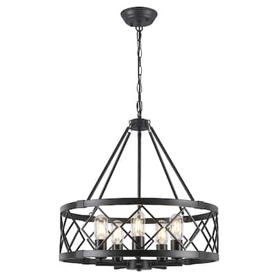 Farmhouse 5-light metal chandelier with semi-openwork lampshade design suitable for multiple different spaces