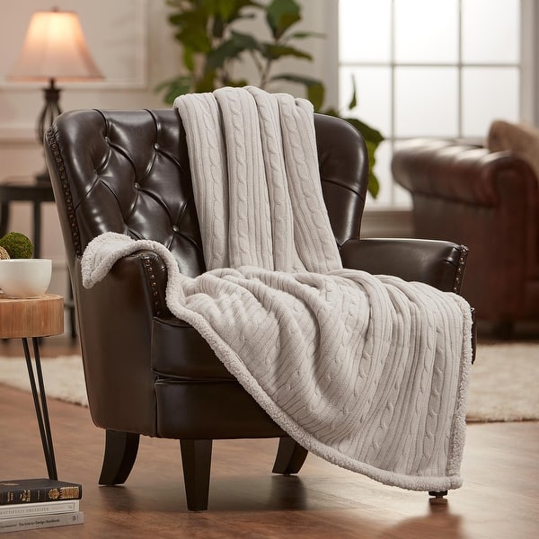 slide 2 of 41, Chanasya Cable Knit Throw Blanket With Reversible Sherpa