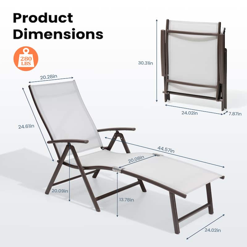 Pellebant 2PCS Adjustable Aluminum Patio Chaise Lounge Chair