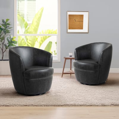 PU Leather Swivel Barrel Chair Set of 2