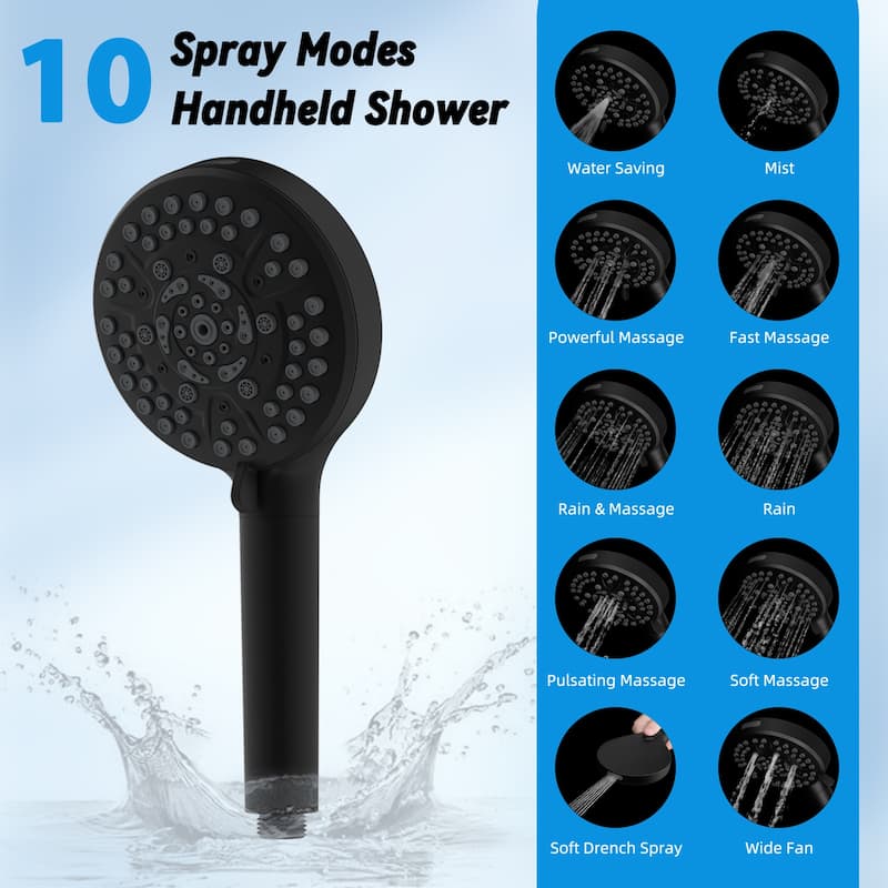Metal 10" High Pressure Rainfall Shower Head/Handheld Showerhead Comb