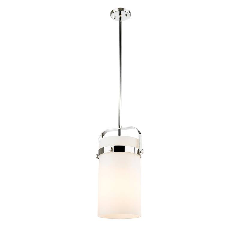 Innovations Lighting Pilaster - 1 Light 8" Stem Hung Pendant - Polished Nickel/Matte White