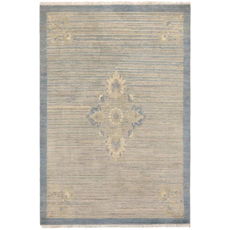 Tribal Heriz Ziegler Olive Blue Beige Hand-Knotted Rug - 3'3'' x 4'10''