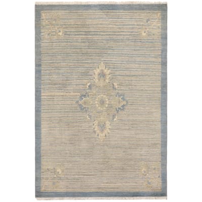 Tribal Heriz Ziegler Olive Blue Beige Hand-Knotted Rug - 3'3'' x 4'10''