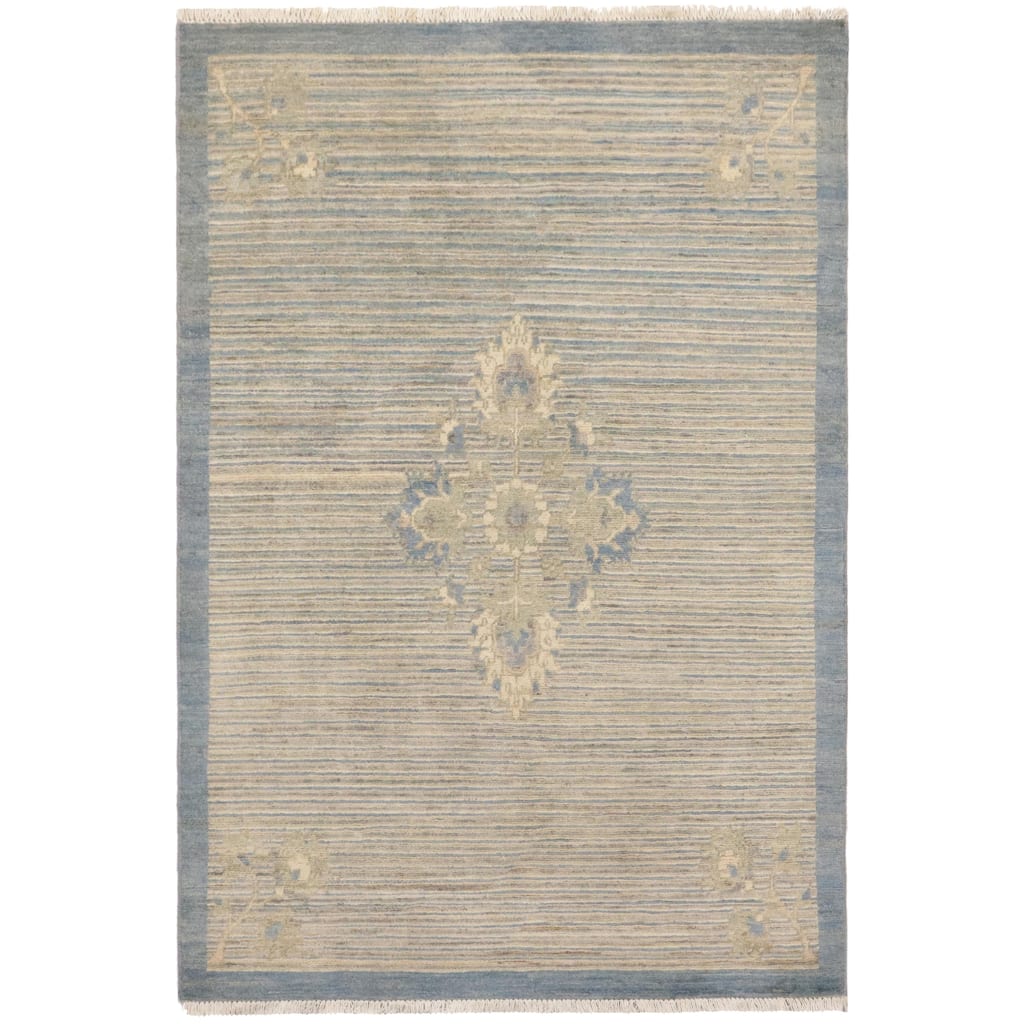 Tribal Heriz Ziegler Olive Blue Beige Hand-Knotted Rug - 3'3'' x 4'10''